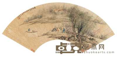 杨柳谷 春溪待渡 扇面 53×18cm